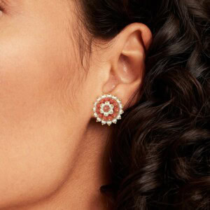 SER-30944 (4) Pearl and Coral Earrings