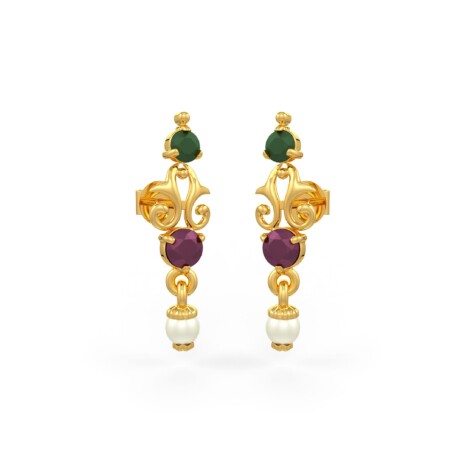 ruby emerald purl earrings