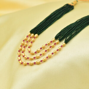 Royal Green Bead Triple Layered 22kt Gold Necklace