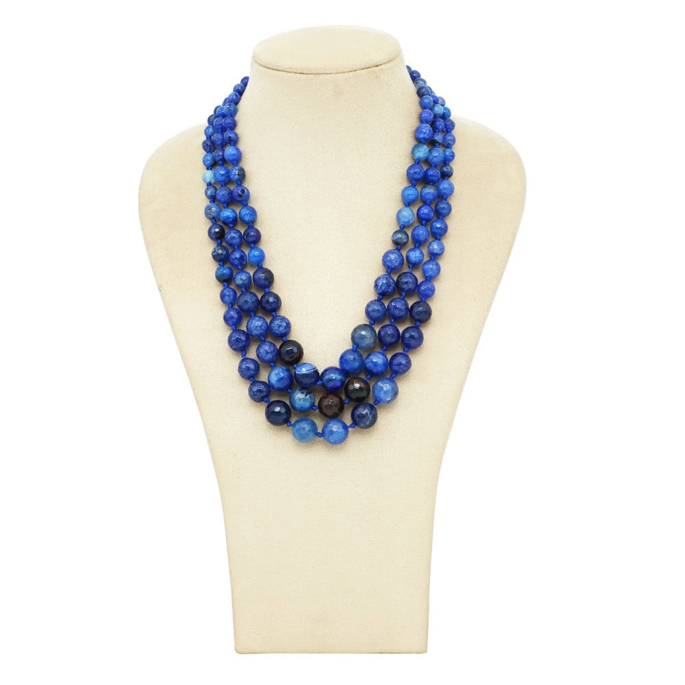 Royal Blue Agate three Line Necklace