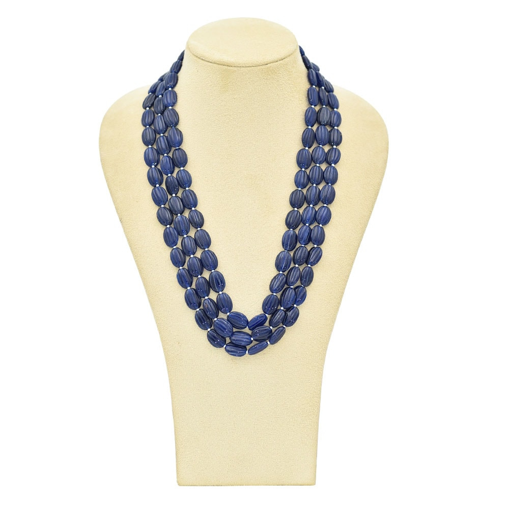 Blue Oval Shape Beads Necklace