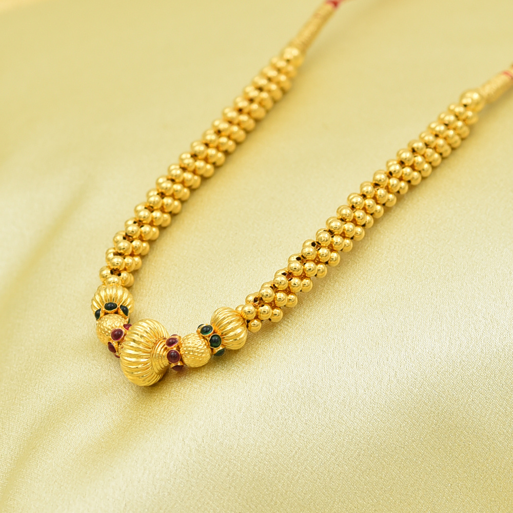 Classic 22kt Gold Bead Thushi Necklace with Stones