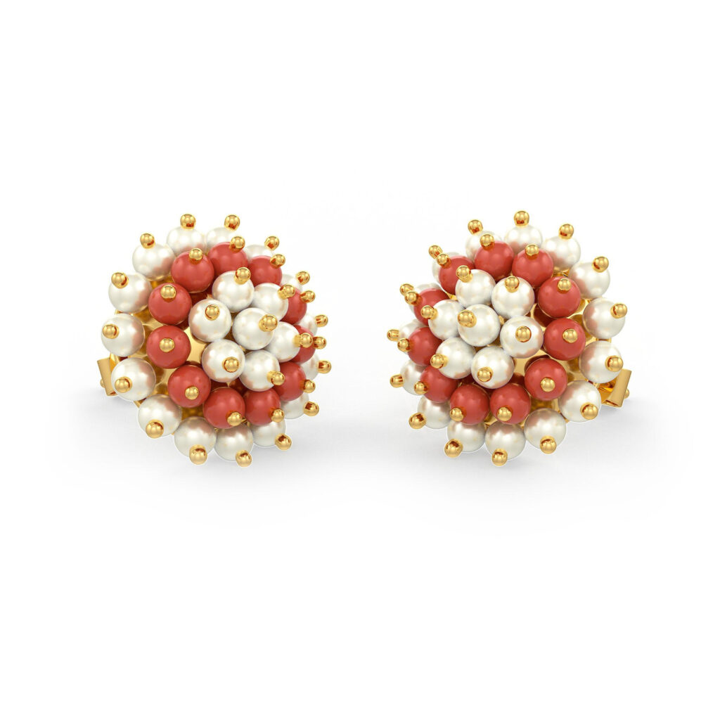 White Pearl with Coral Cluster Stud