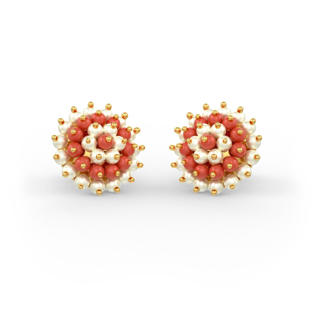 Symphony Pearl and Coral Cluster Earrings