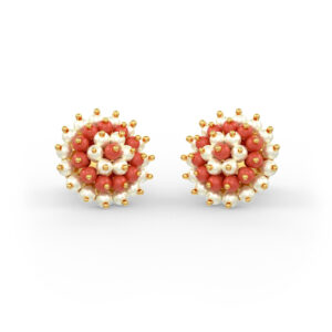 Symphony Pearl and Coral Cluster Earrings
