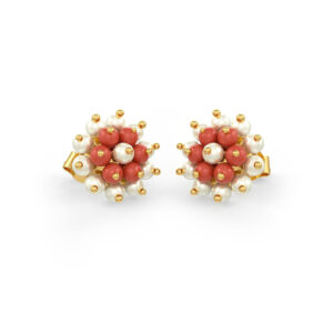 Traditional white Pearl & Coral Cluster Earrings