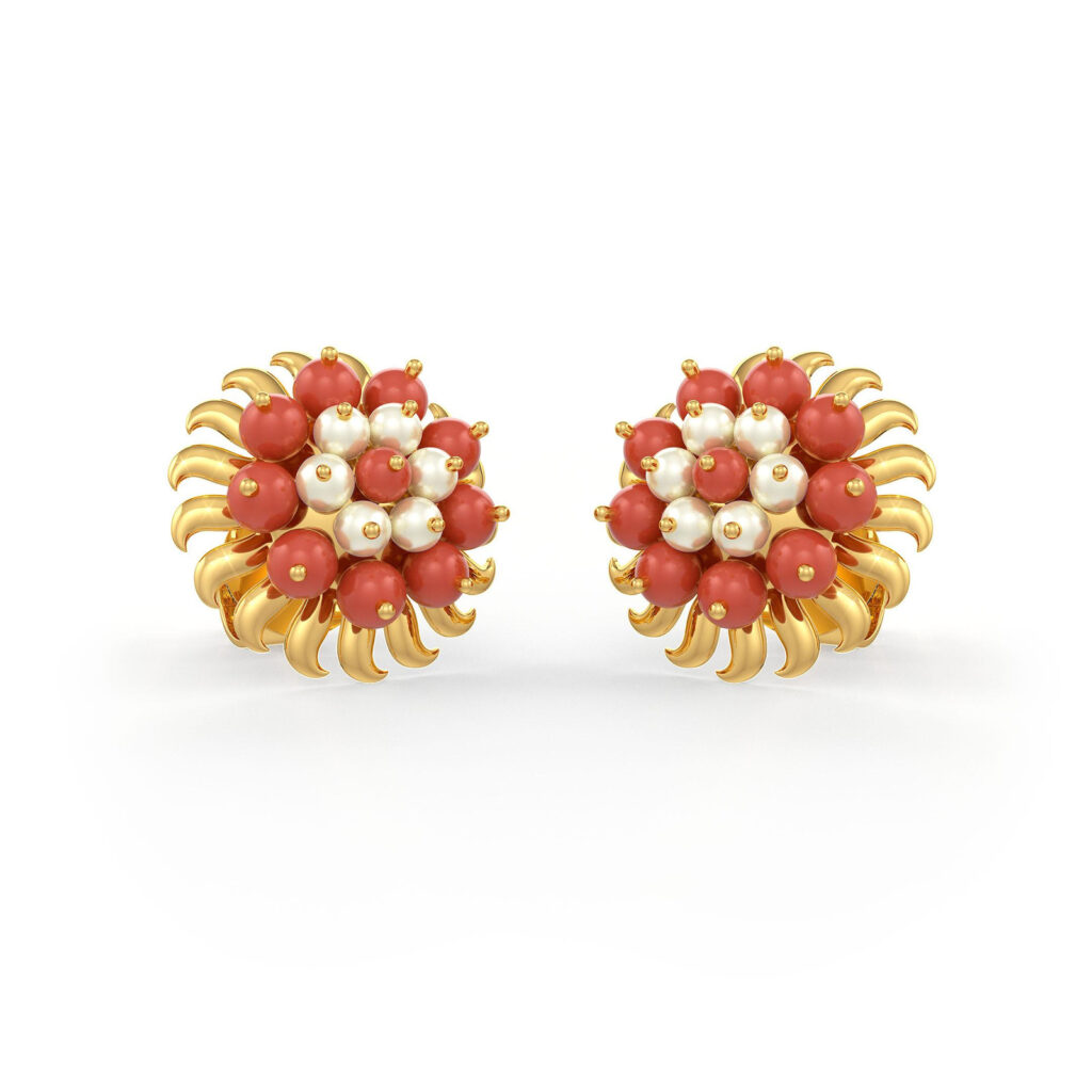 Blooming Coral & Pearl Gold Earrings