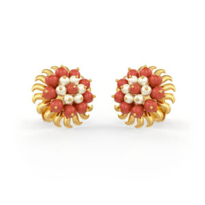 Blooming Coral & Pearl Gold Earrings
