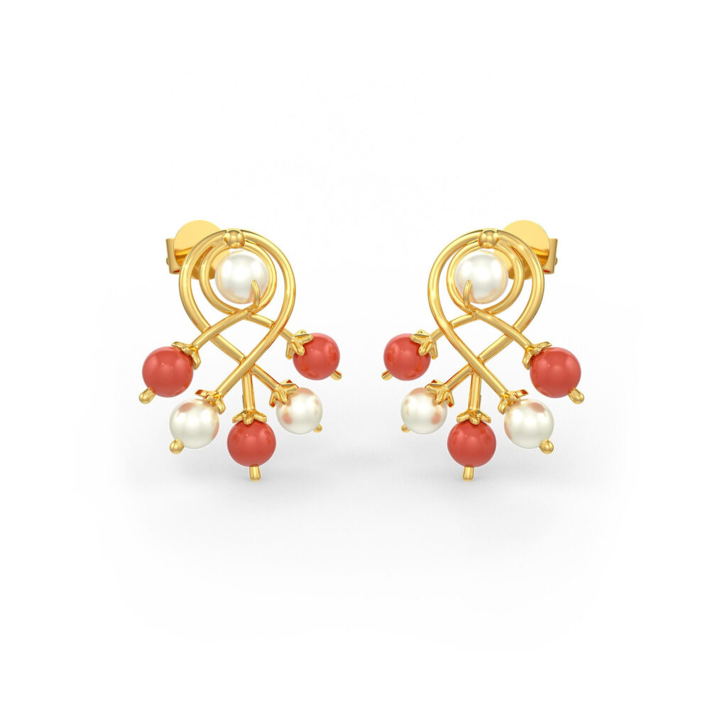 Saraswati Earrings with Pearl & Coral