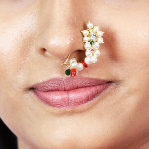Traditional Brahmani 22kt Gold Nath in Pearls and White Stone