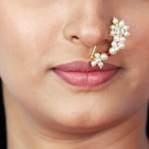 Brahmani Cultured White Pearl Nath in 22kt Gold