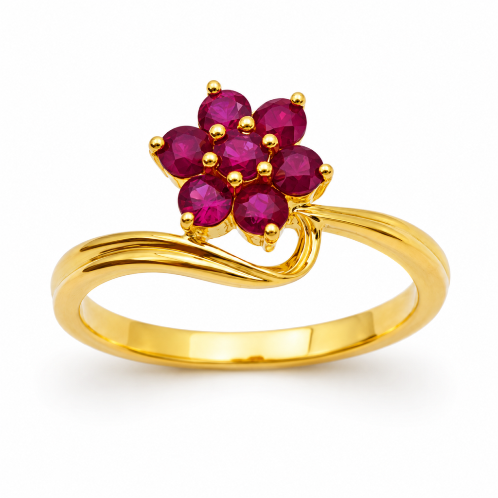 Royal Ruby Flower Ring in 18kt Gold