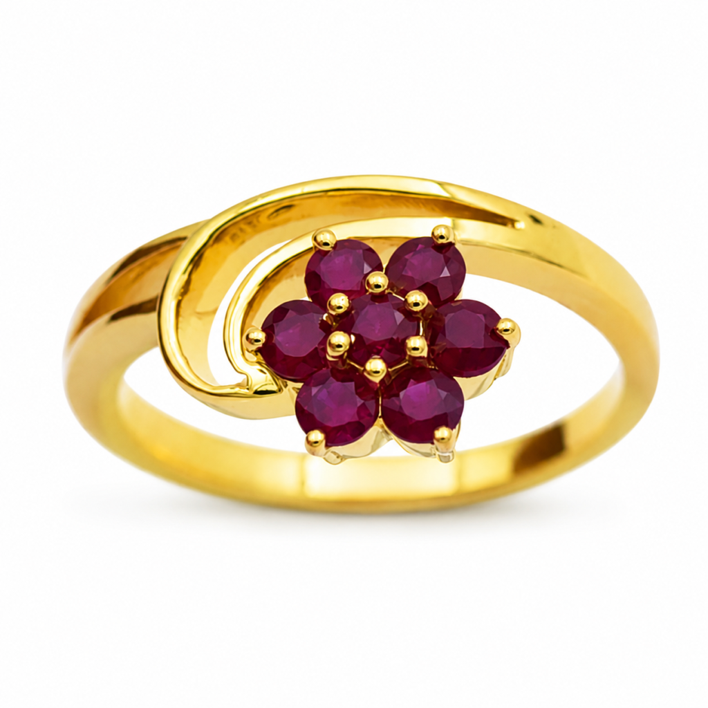 Ruby Cocktail Flower Ring in 22kt Gold